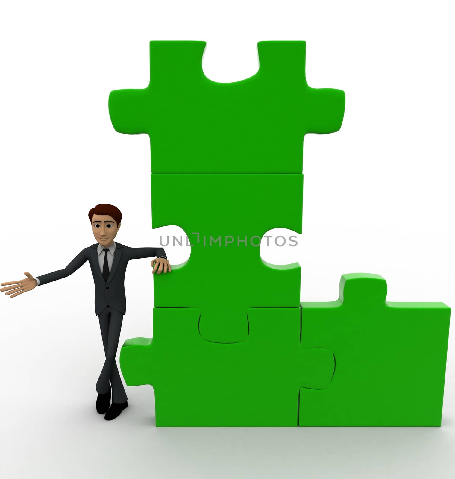 3d man with green puzzle concept by touchmenithin@gmail.com