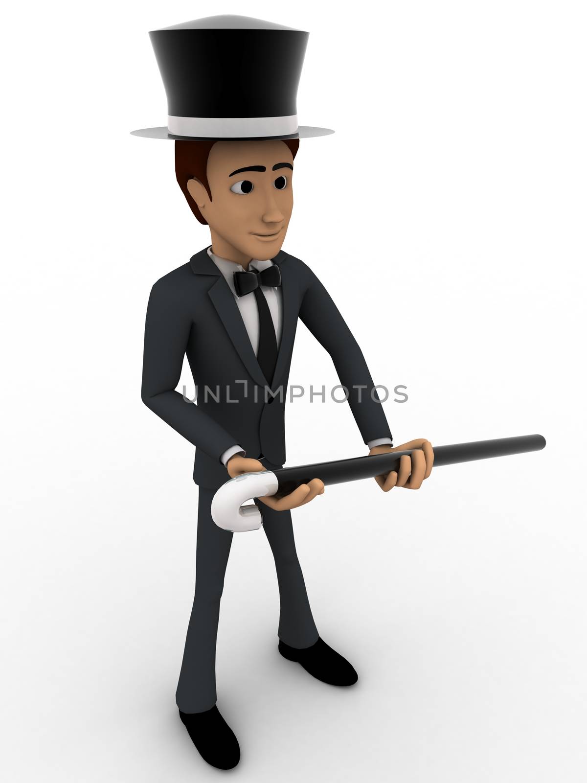 3d man magician concept on white background, side angle view