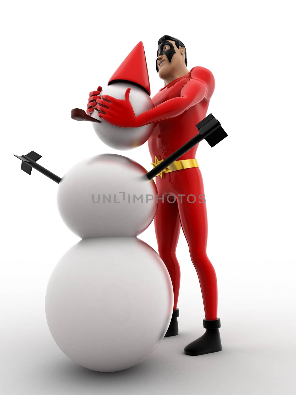 3d superhero  making snow man with snow concept by touchmenithin@gmail.com