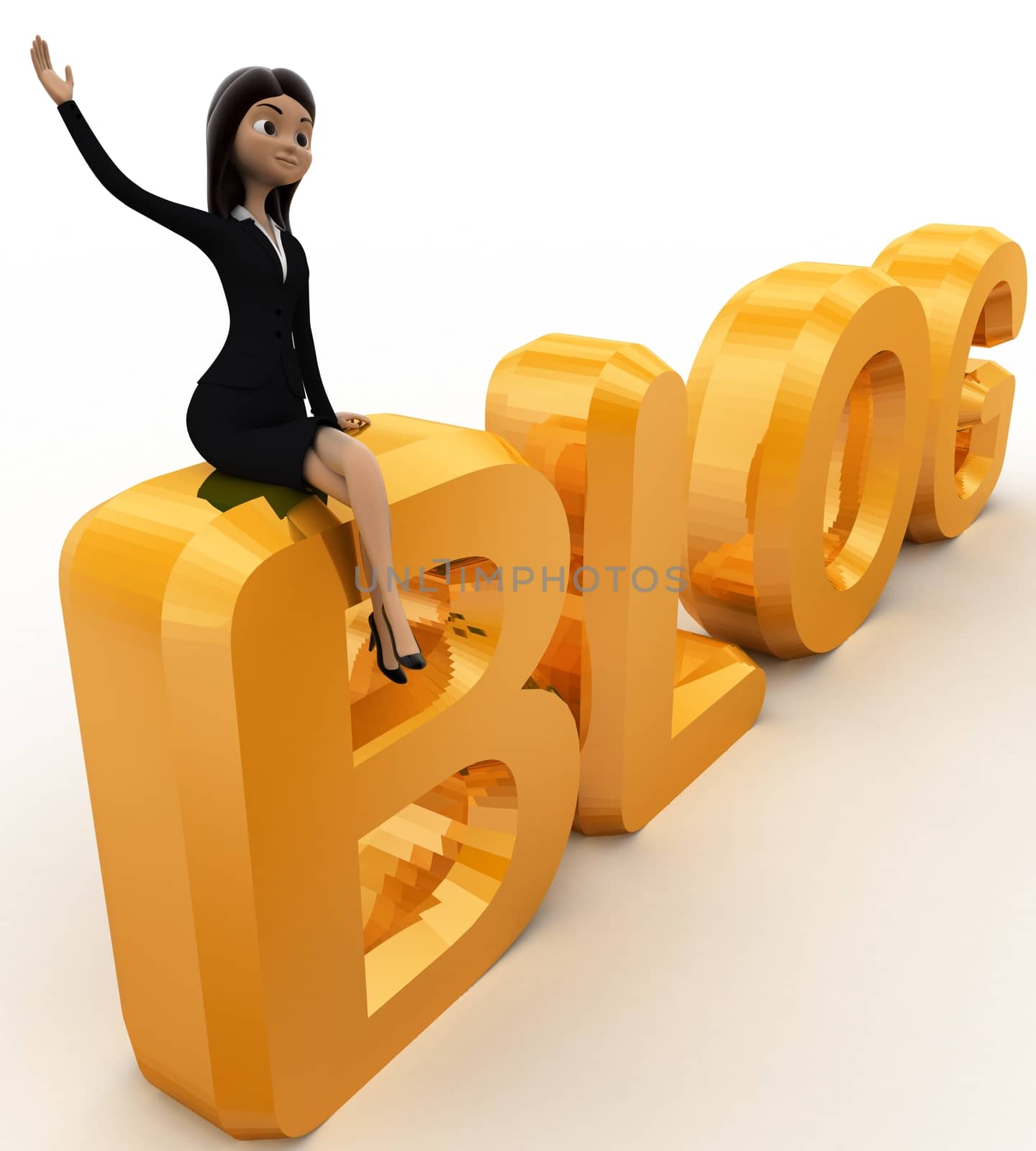 3d woman sitting on blog text concepts by touchmenithin@gmail.com