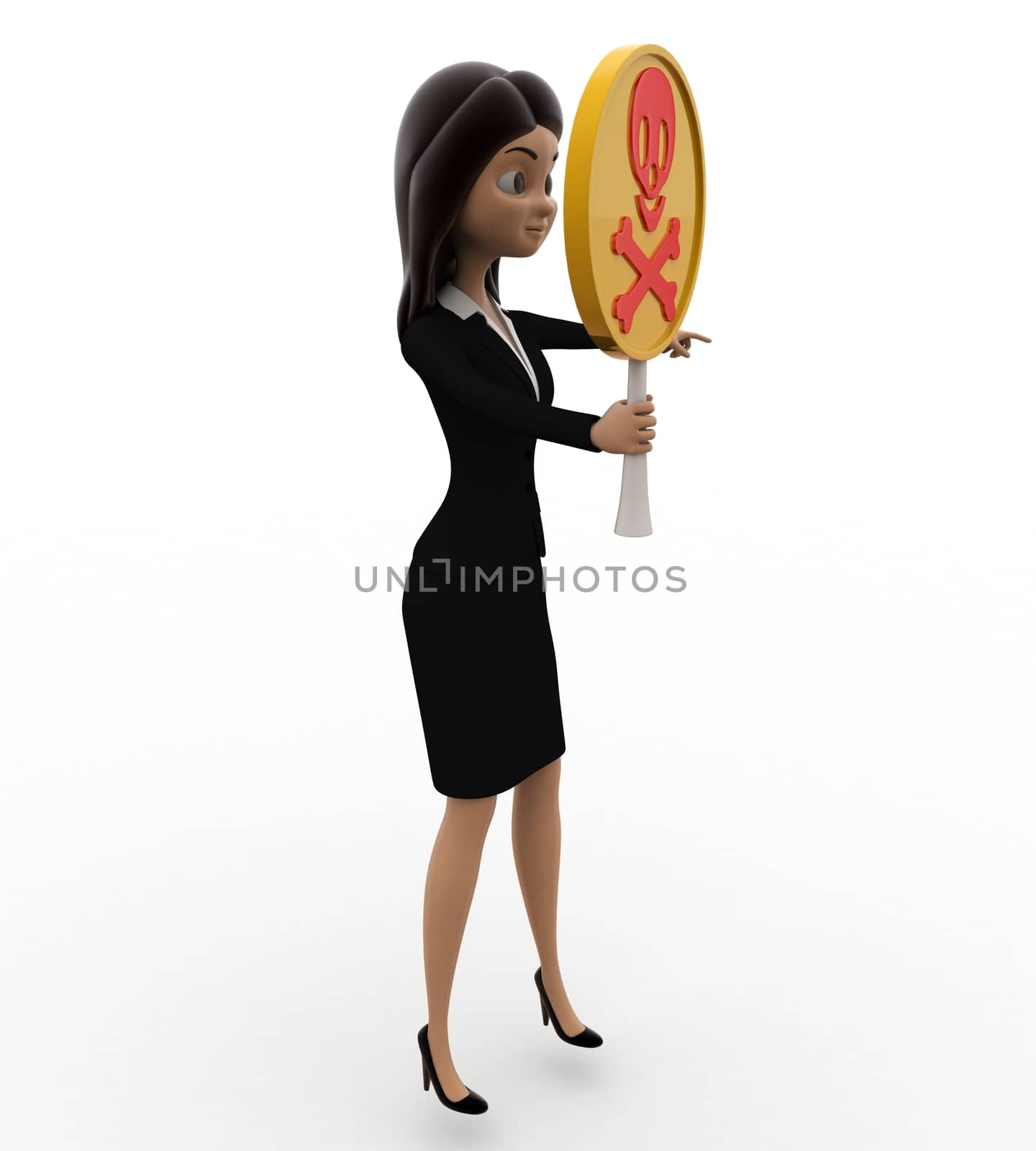 3d woman holding danger symbol in hand concept by touchmenithin@gmail.com