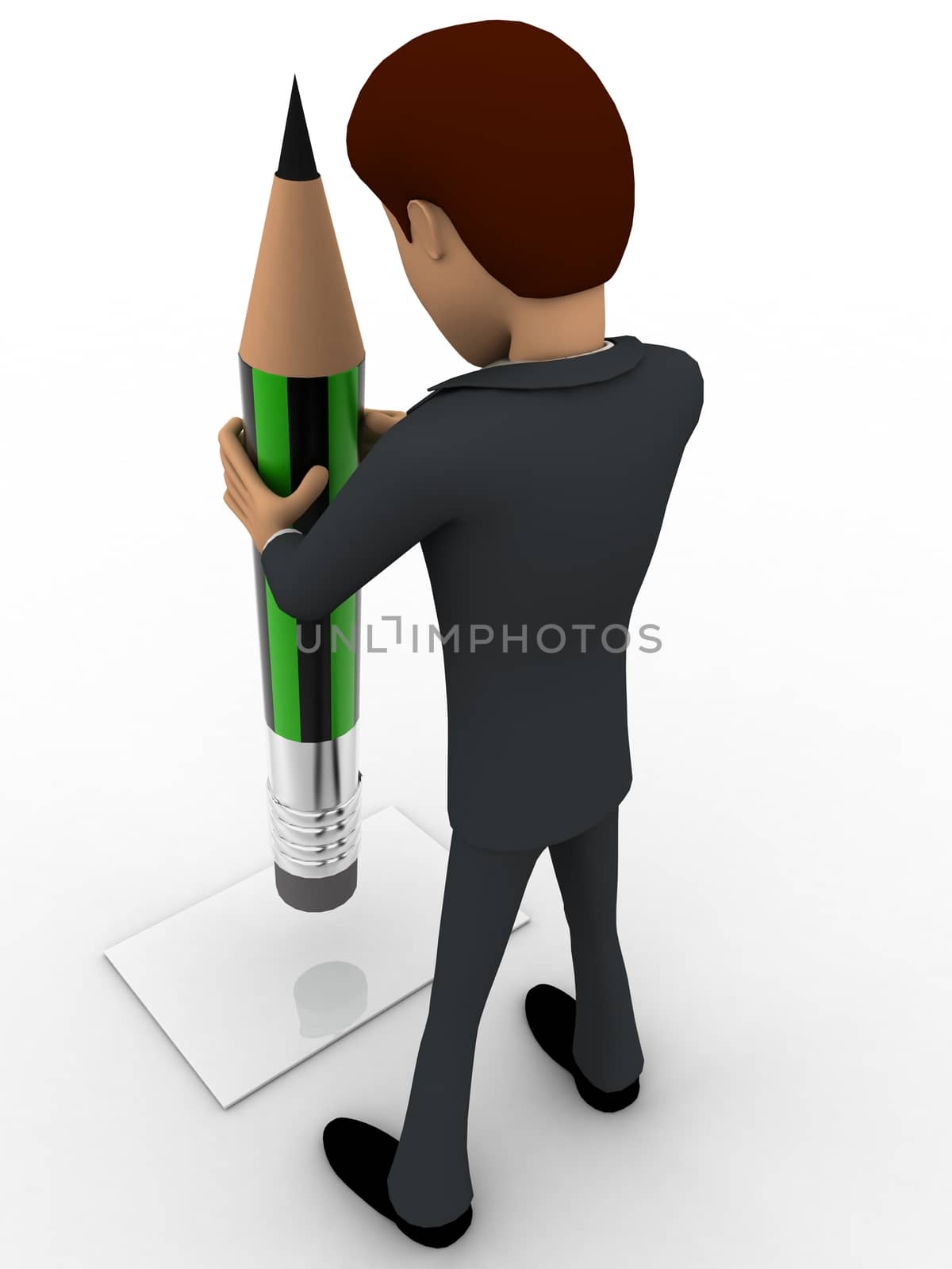 3d man holding green pencil concept by touchmenithin@gmail.com