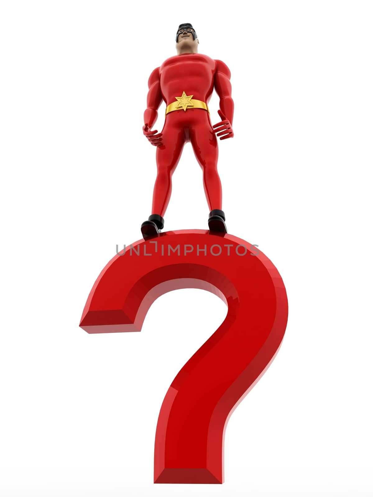 3d superhero standing on question mark concept by touchmenithin@gmail.com