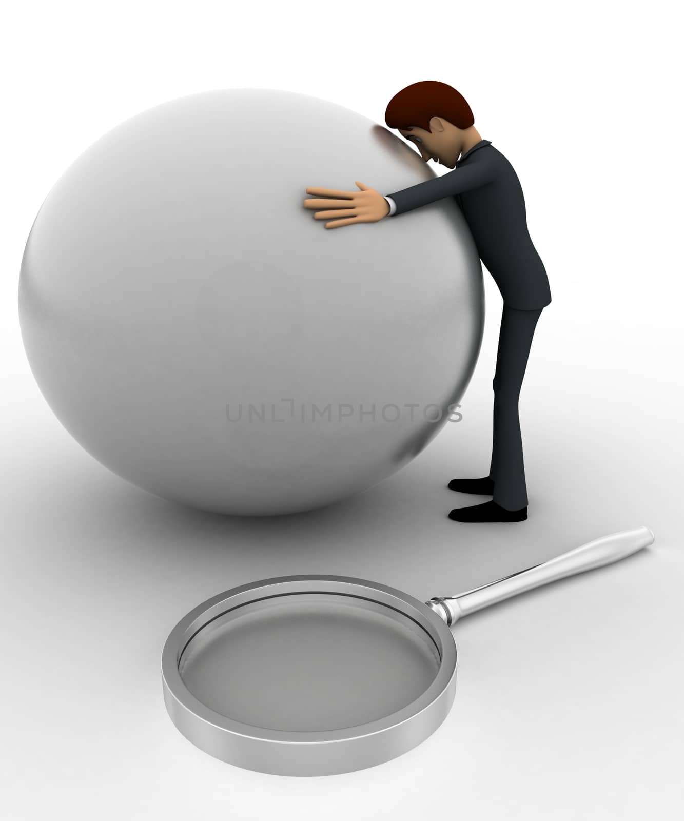 3d man hug globe concept on white background, front angle view