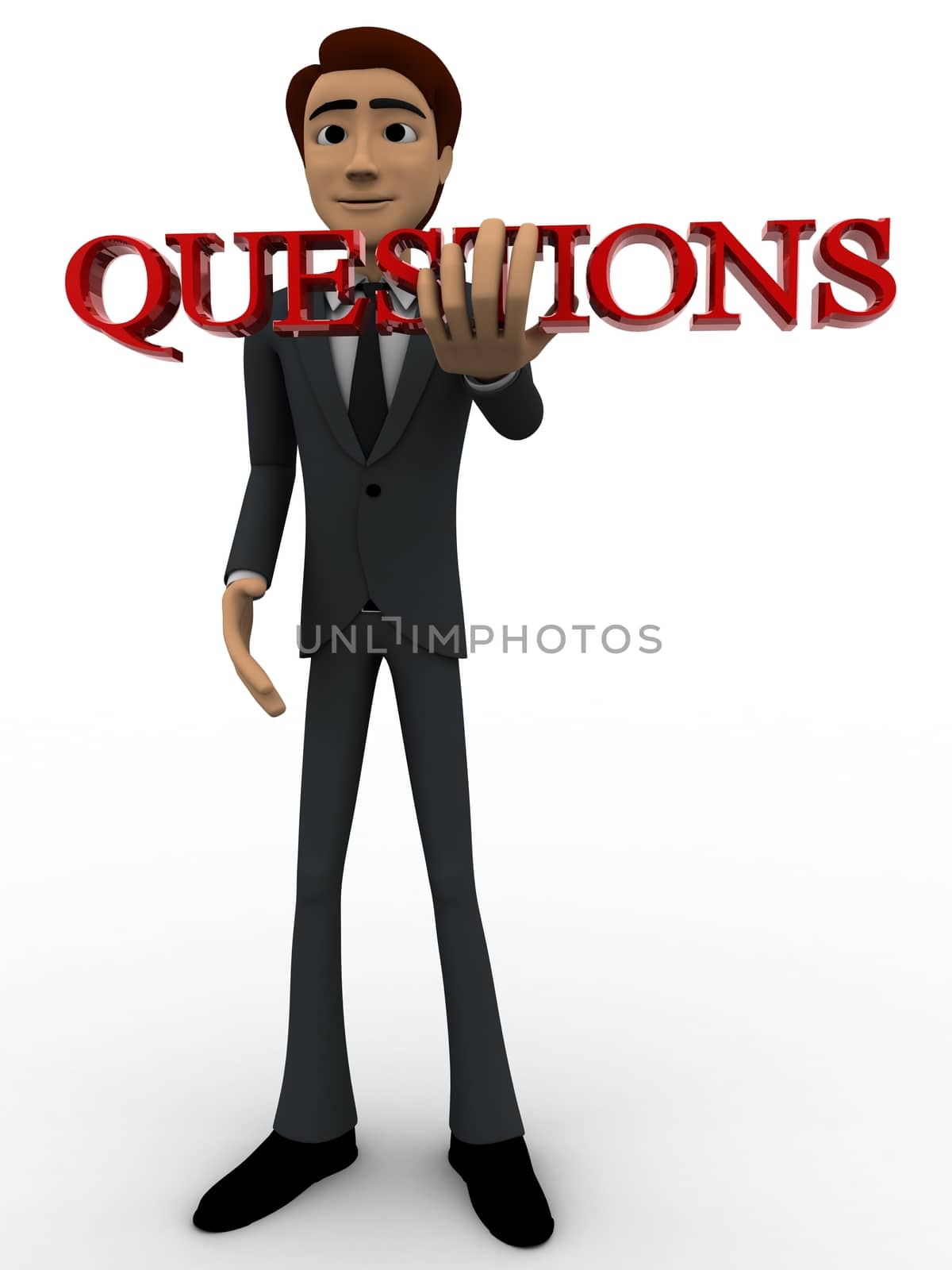 3d man holding questions text in hand concept by touchmenithin@gmail.com