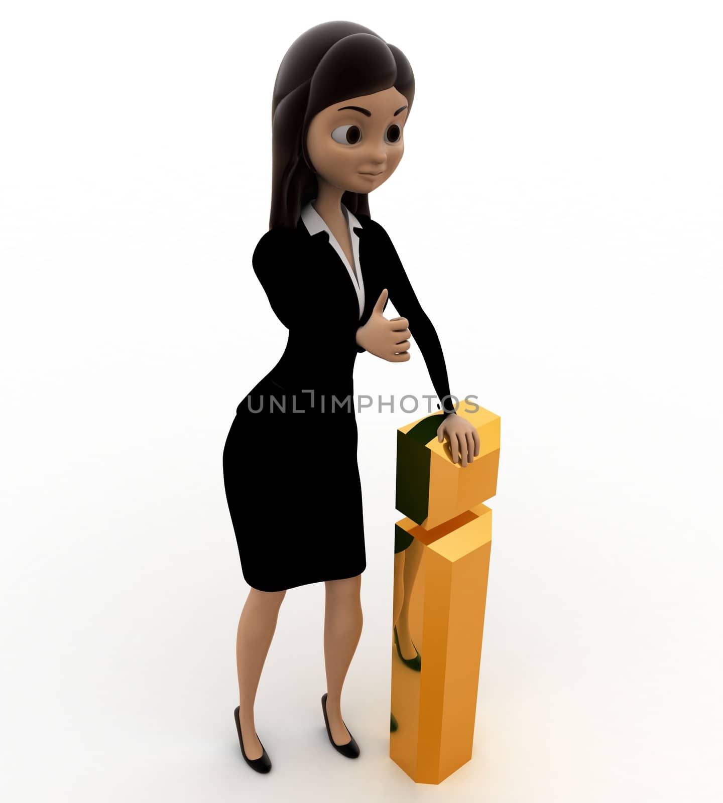 3d woman with golden exclamation mark concept by touchmenithin@gmail.com