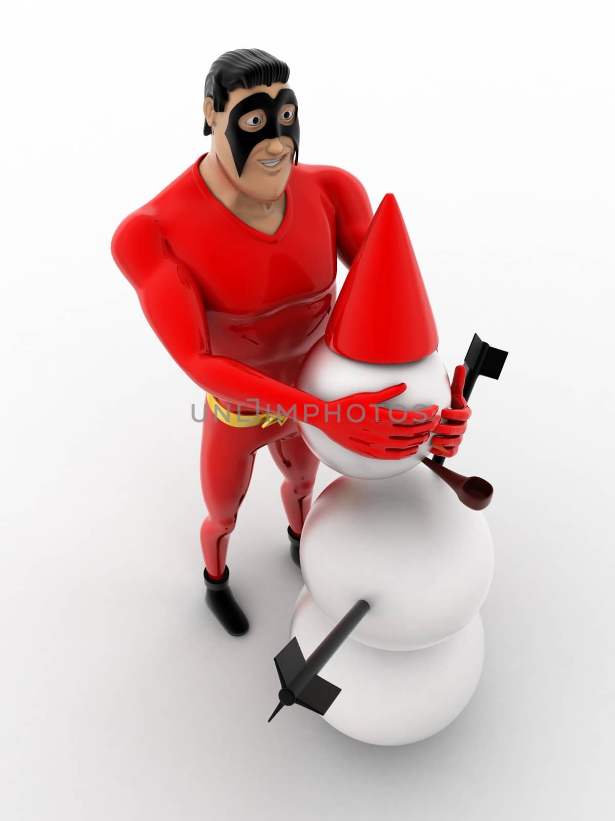 3d superhero  making snow man with snow concept by touchmenithin@gmail.com