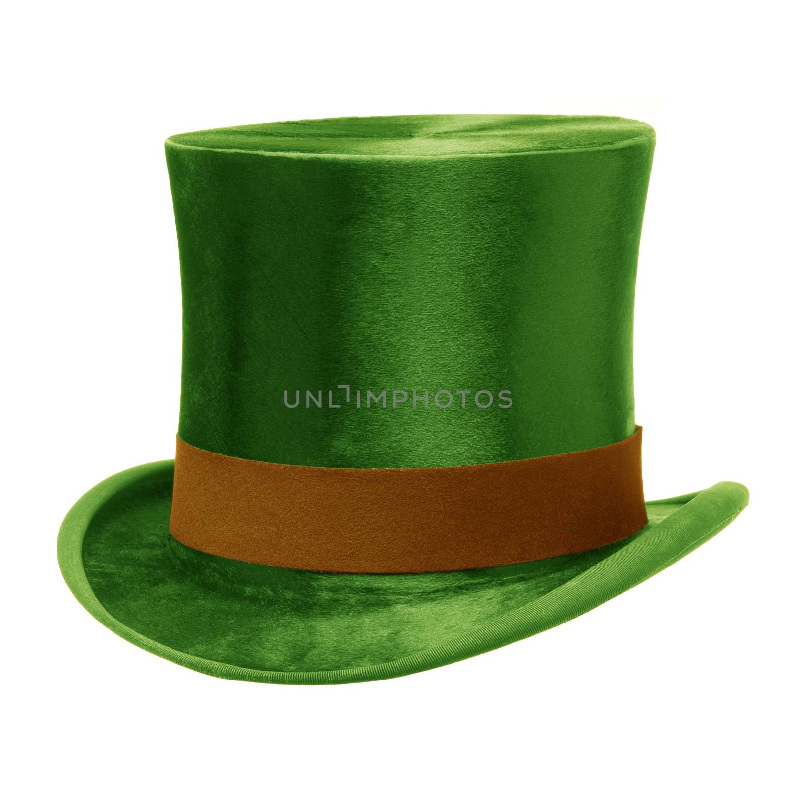 Green Top Hat with brown band, isolated against a white background
