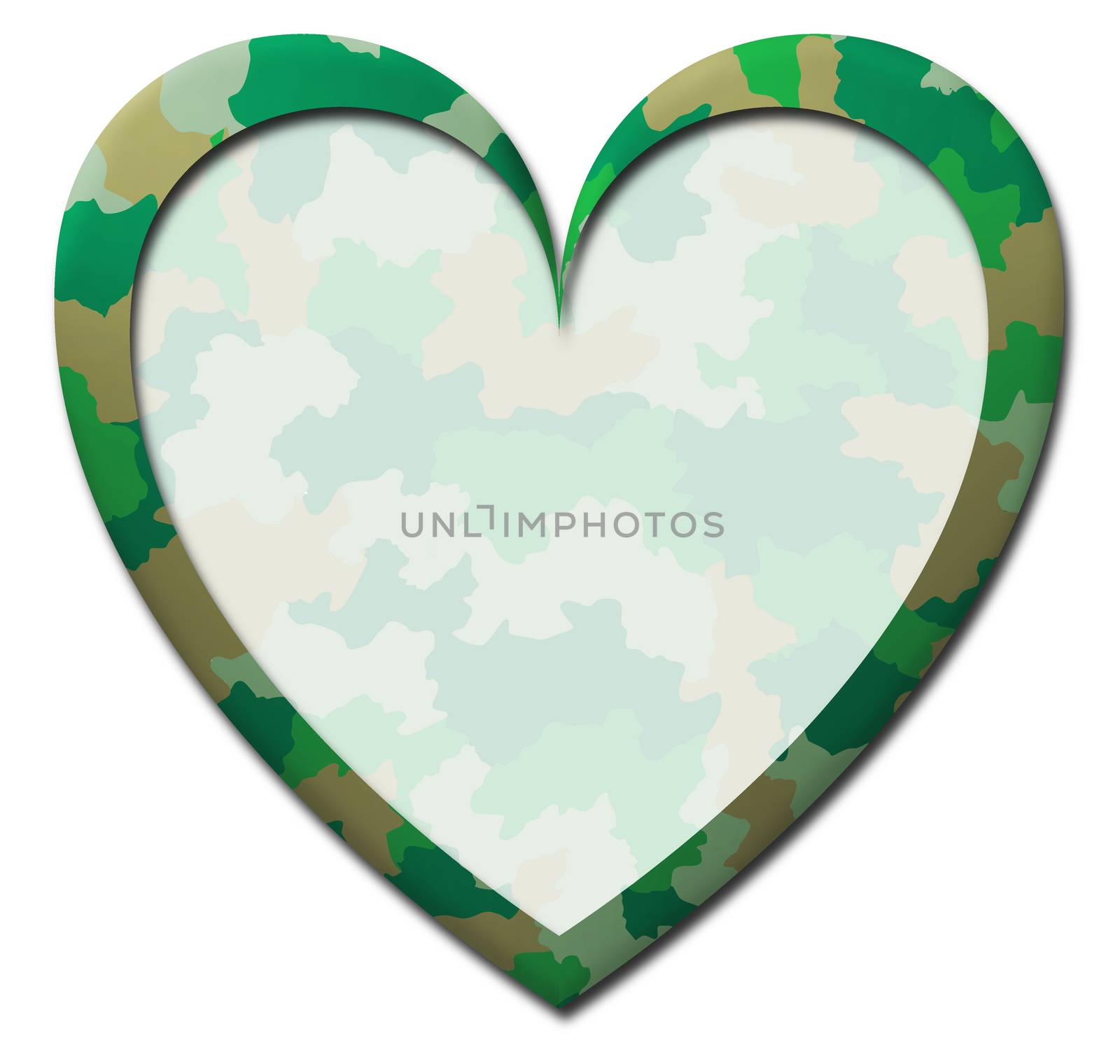 Green camouflage military heart