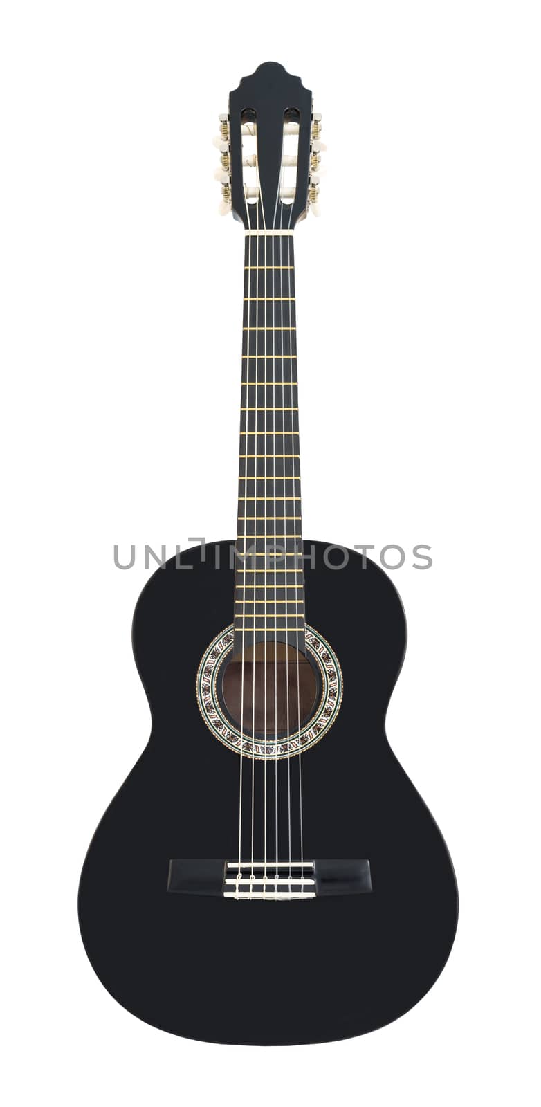 Black Wooden Classical Acoustic Guitar Isolated on a White Background