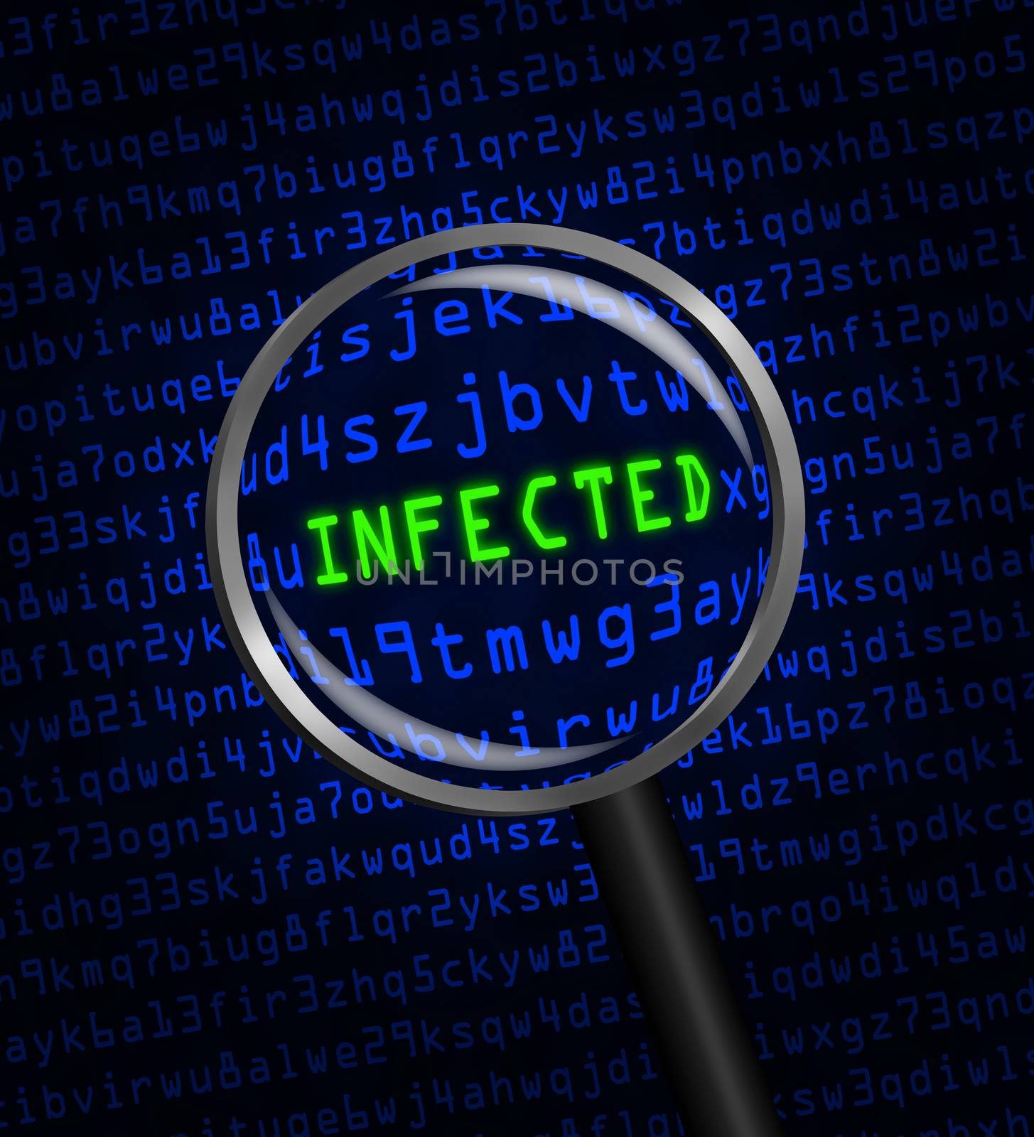 "INFECTED" revealed in computer code through a magnifying glass  by Balefire9