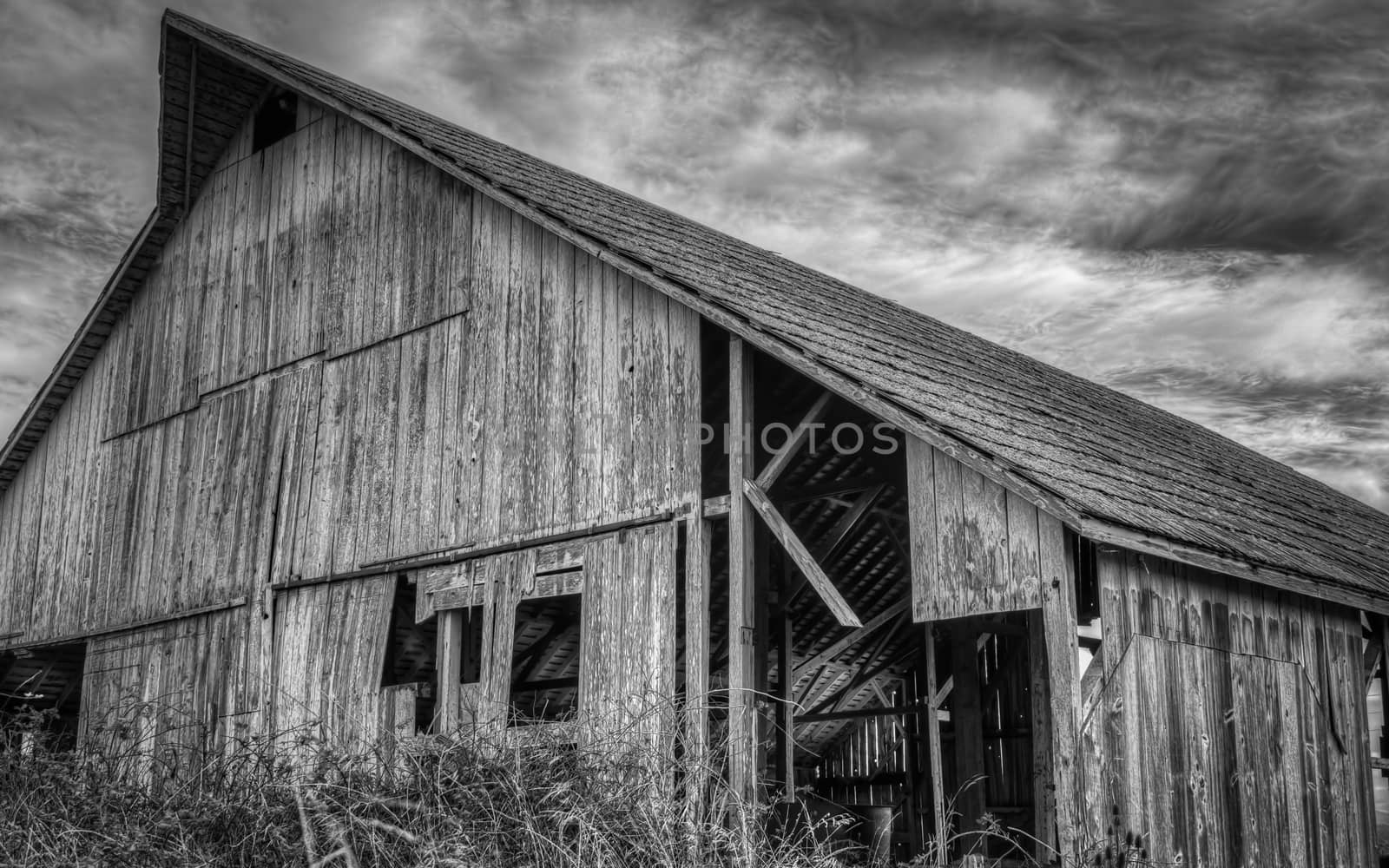 Abandoned Barn, Black and White Image, USA