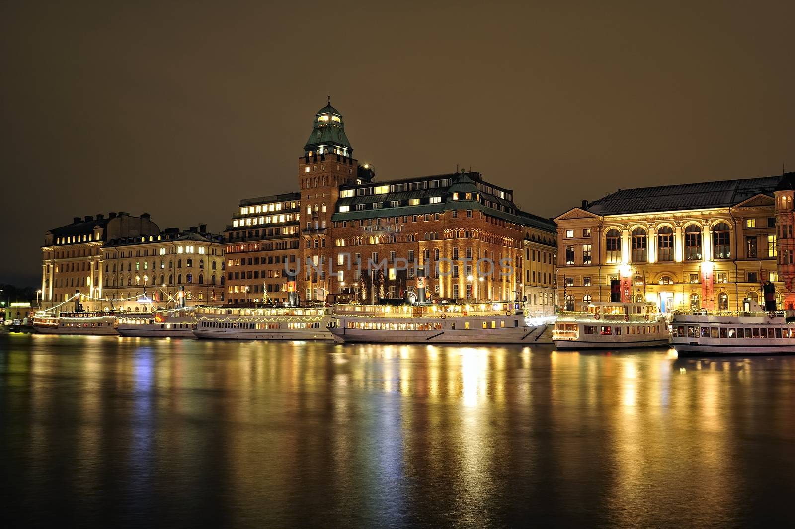 Night scenery of Stockholm, Sweden.