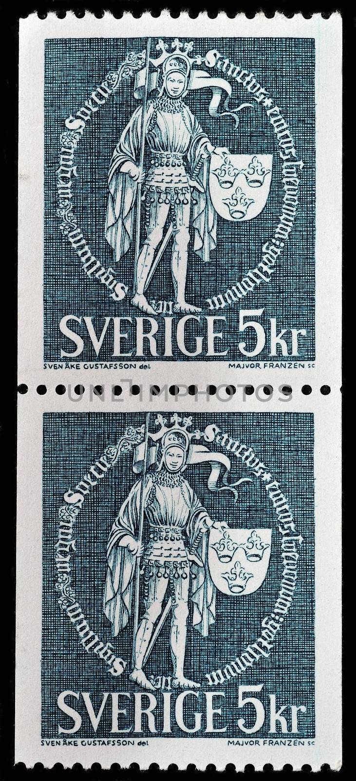 SWEDEN - CIRCA 1967: stamp printed by Sweden, shows Great Seal (St. Erik with Banner and Shield), circa 1967