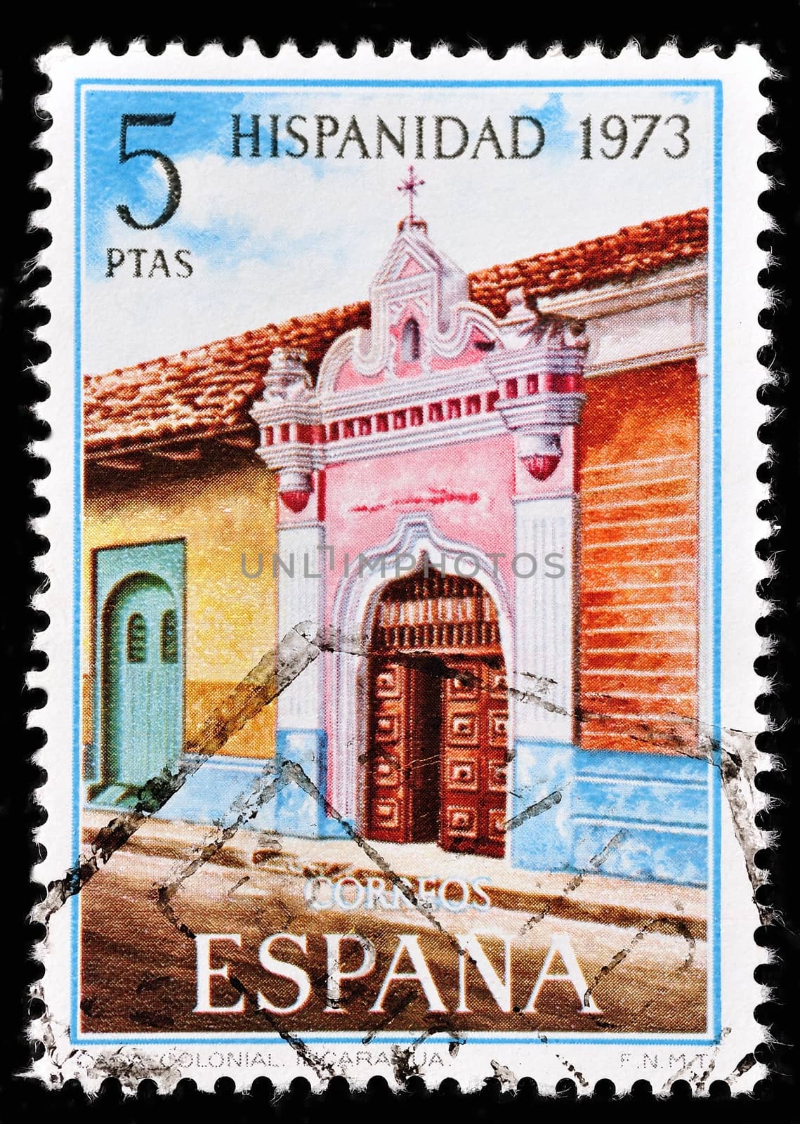 SPAIN - CIRCA 1973: A stamp printed in Spain shows house facade, circa 1973.