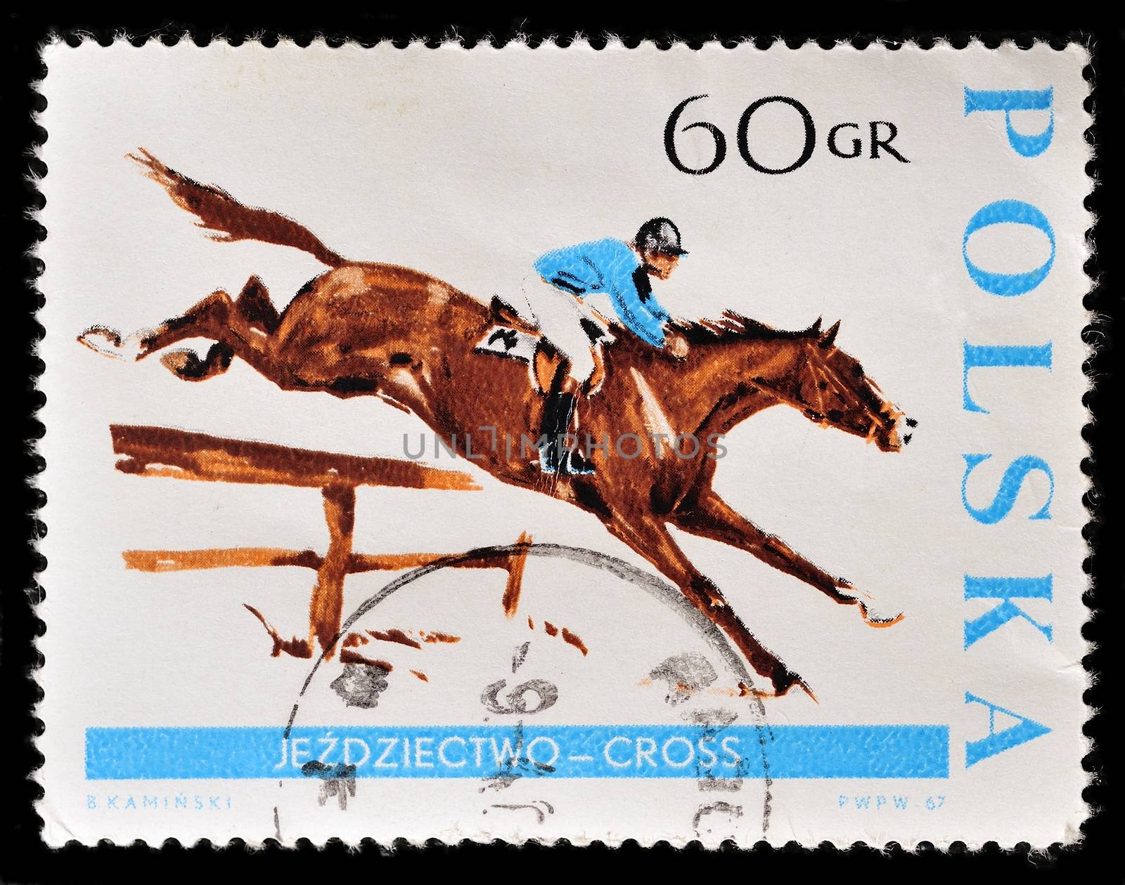 POLAND - CIRCA 1967: a stamp printed in Poland showing horse with joceky, circa 1967