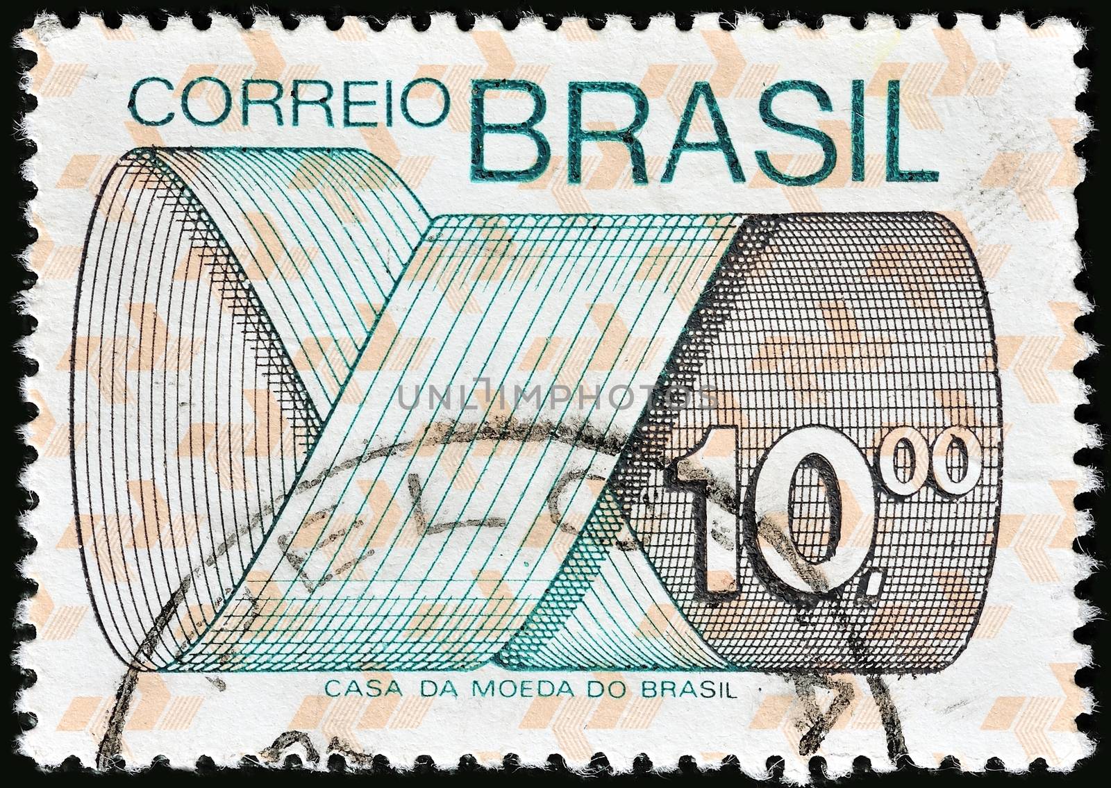 BRAZIL - CIRCA 1974: A stamp printed in Brazil shows Mark Post and Emblem, circa 1974.