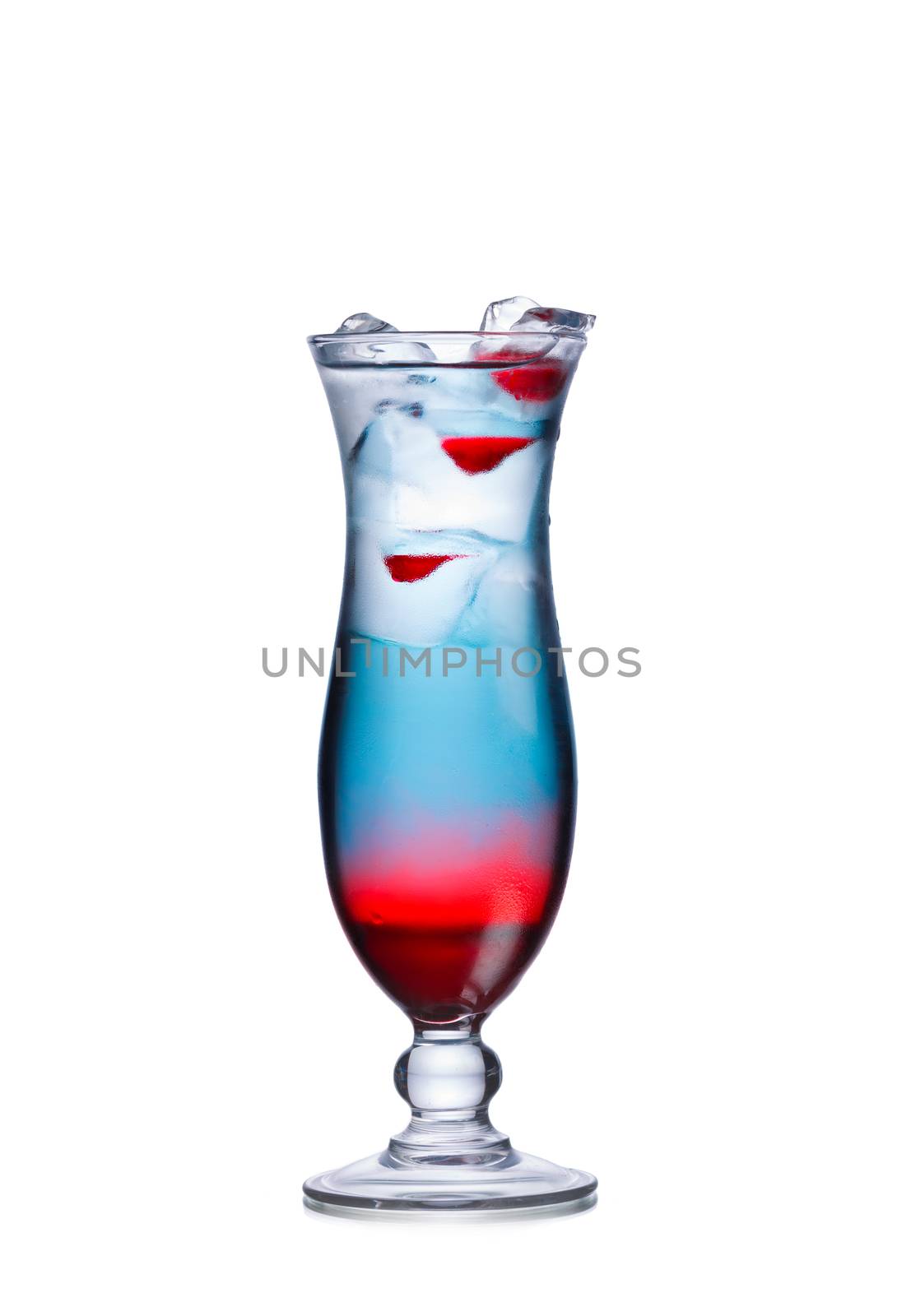 Patriotic layered alcoholic cocktail in hurricane glass