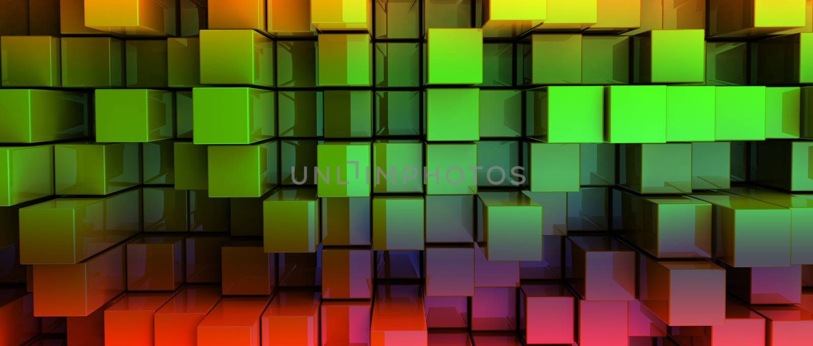 3D Colorful Blocks Abstract Background. Letterbox format