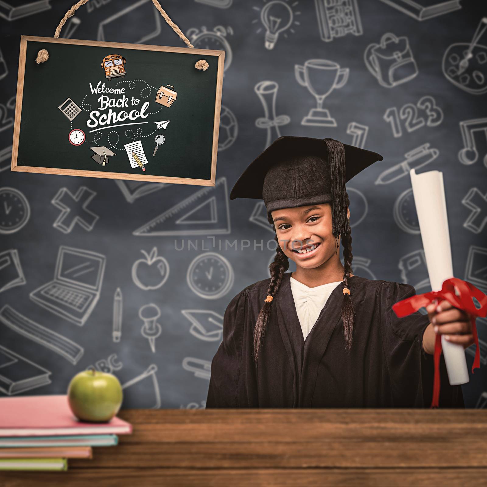 Composite image of cute pupil in graduation robe by Wavebreakmedia