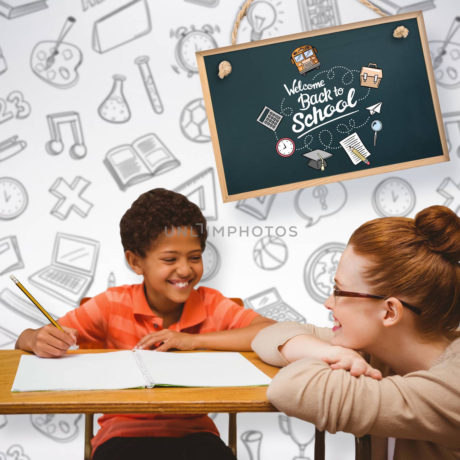 Composite image of happy teacher and pupil by Wavebreakmedia