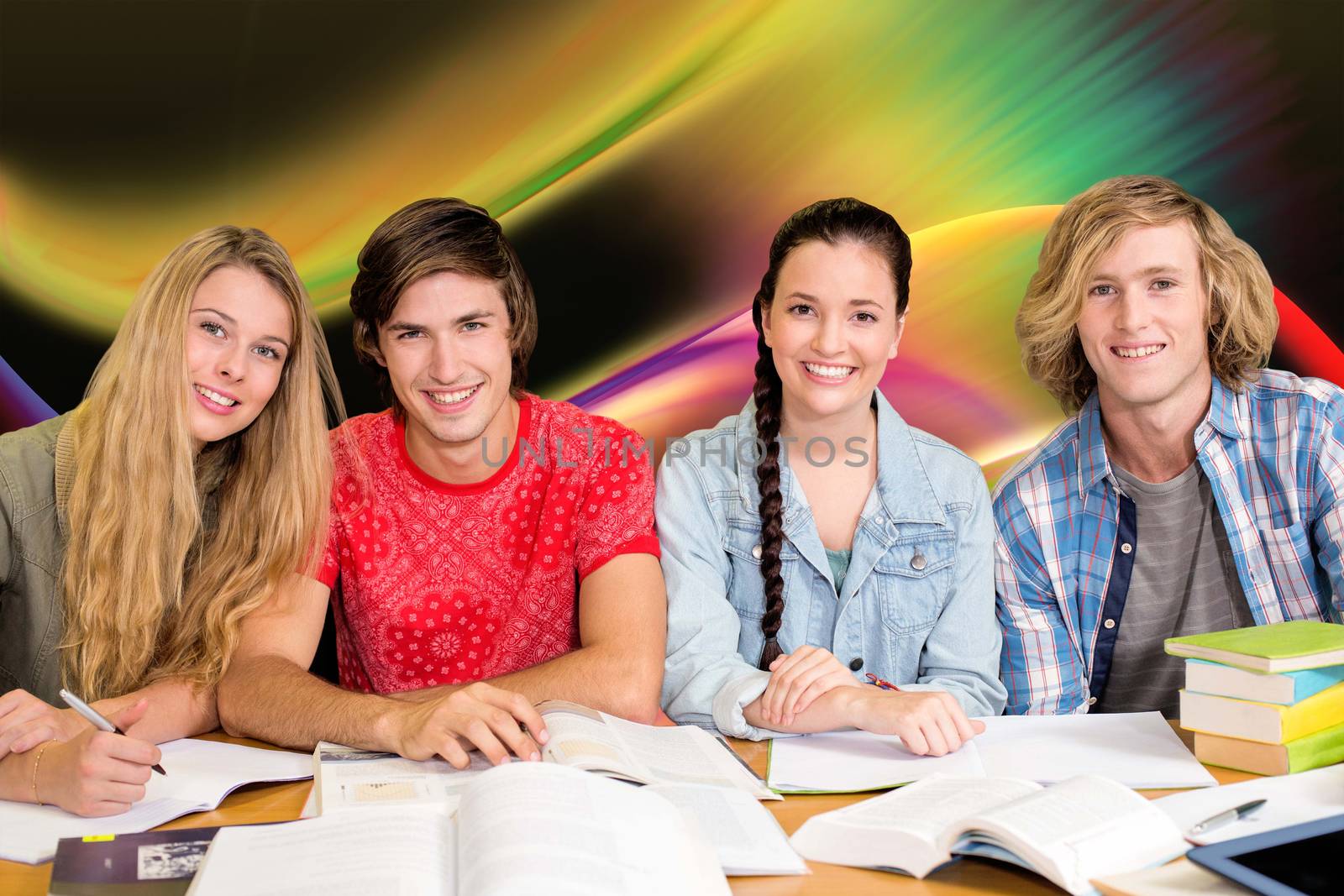 Composite image of college students doing homework in library by Wavebreakmedia