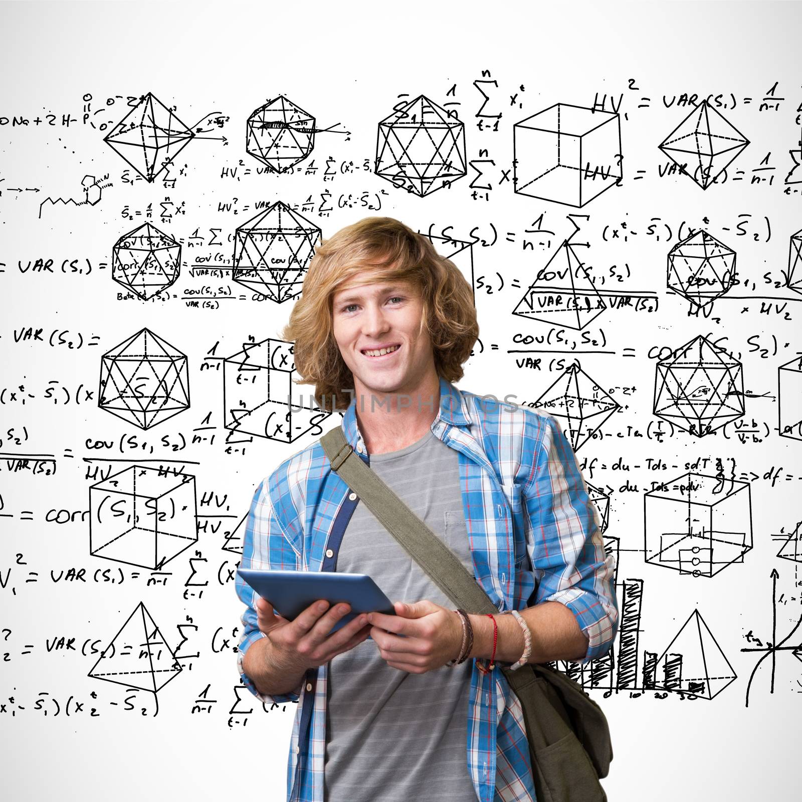 Composite image of student using tablet in library  by Wavebreakmedia
