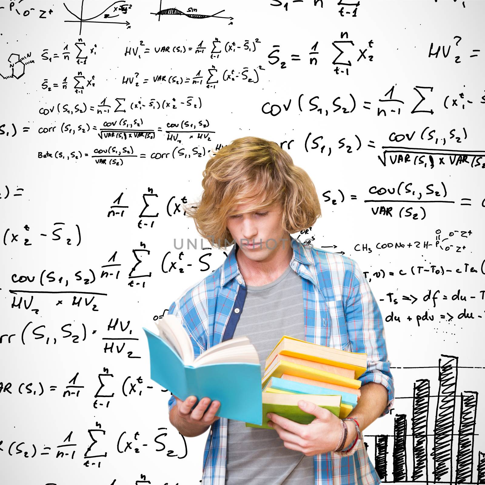 Composite image of student reading by Wavebreakmedia