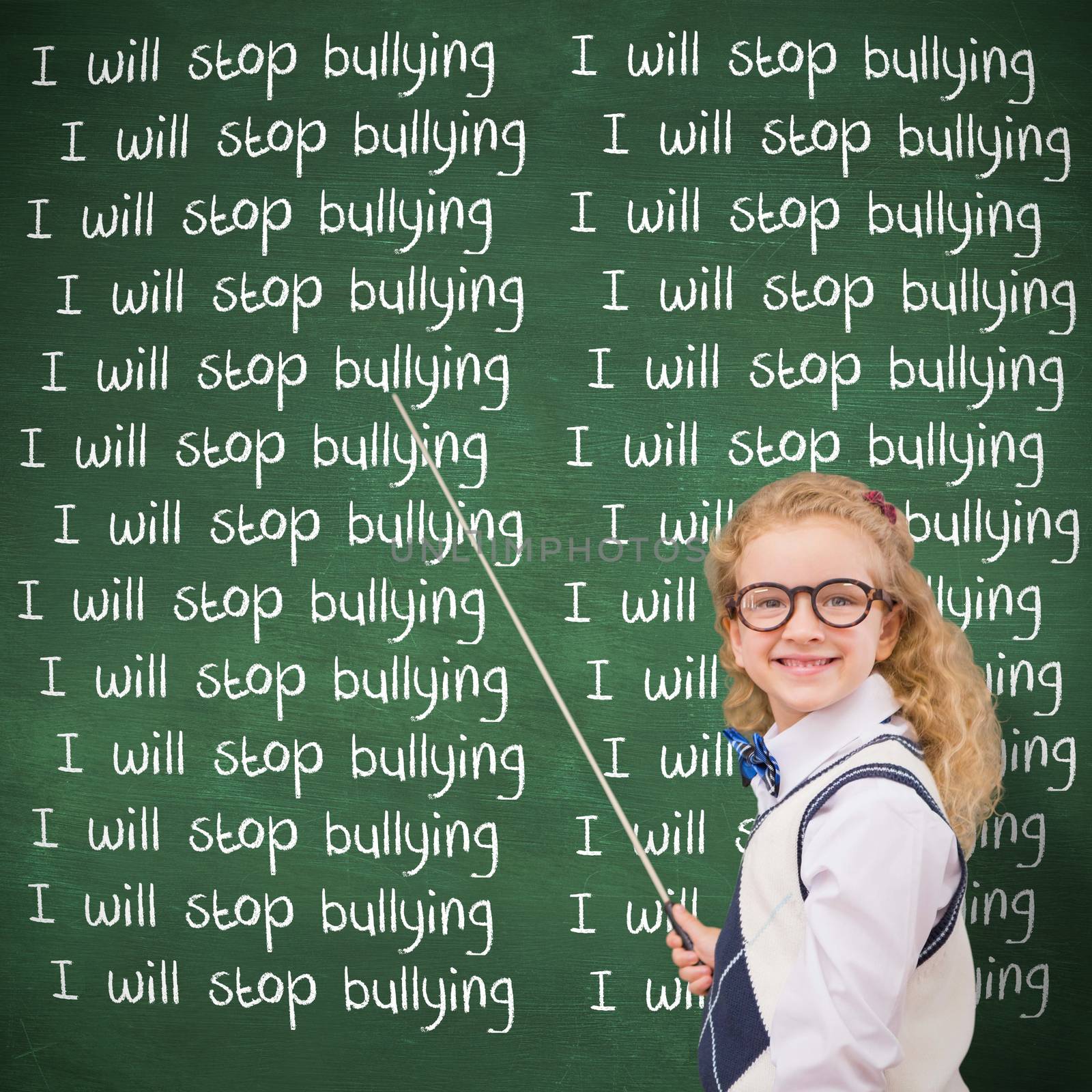 Composite image of happy pupil pointing the blackboard  by Wavebreakmedia