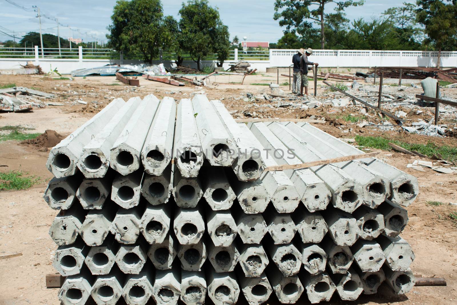 pile of hexagon concrete foundation piles by kritsada1992