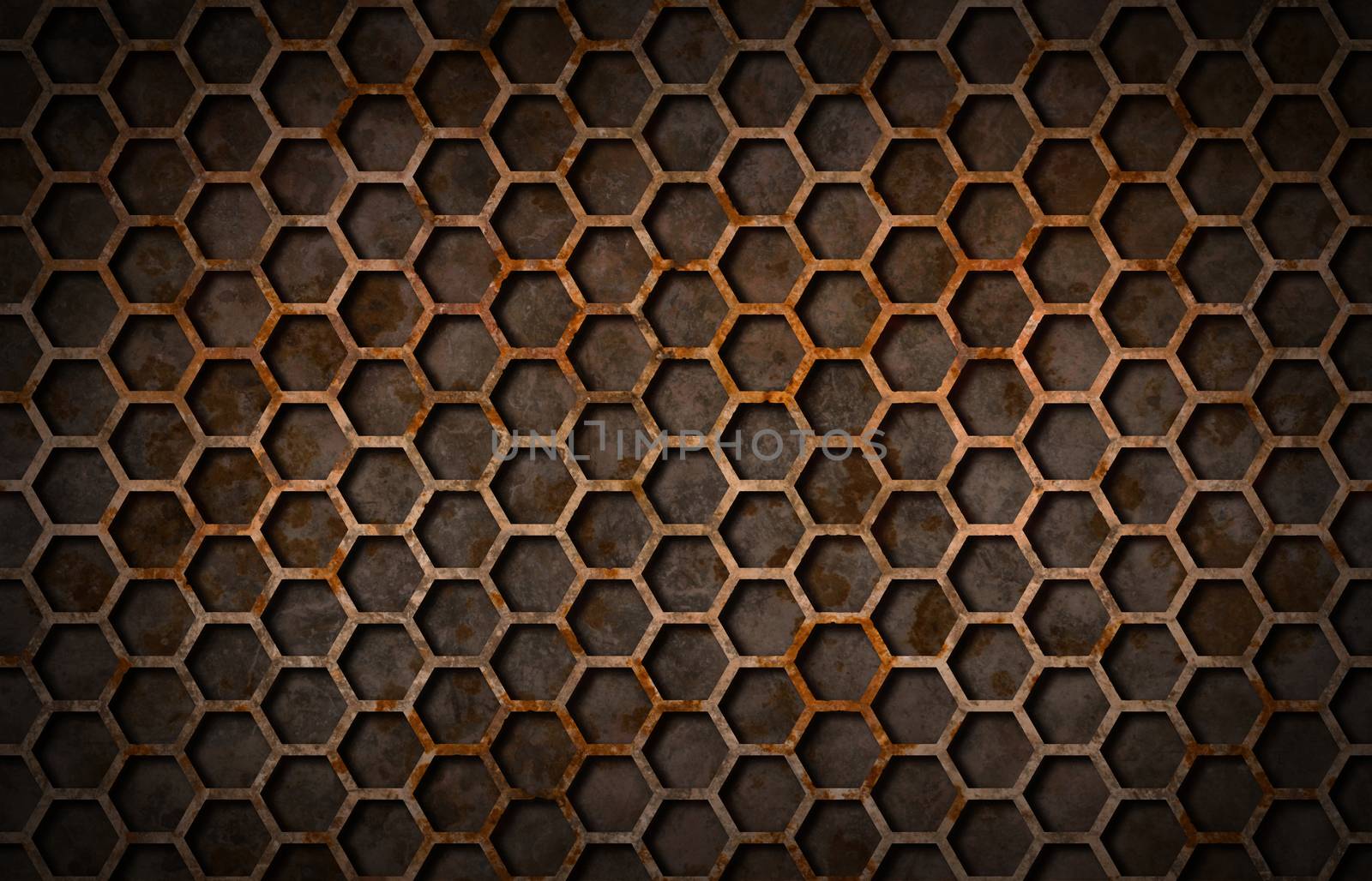 Rusty hexagon pattern grate texture background 