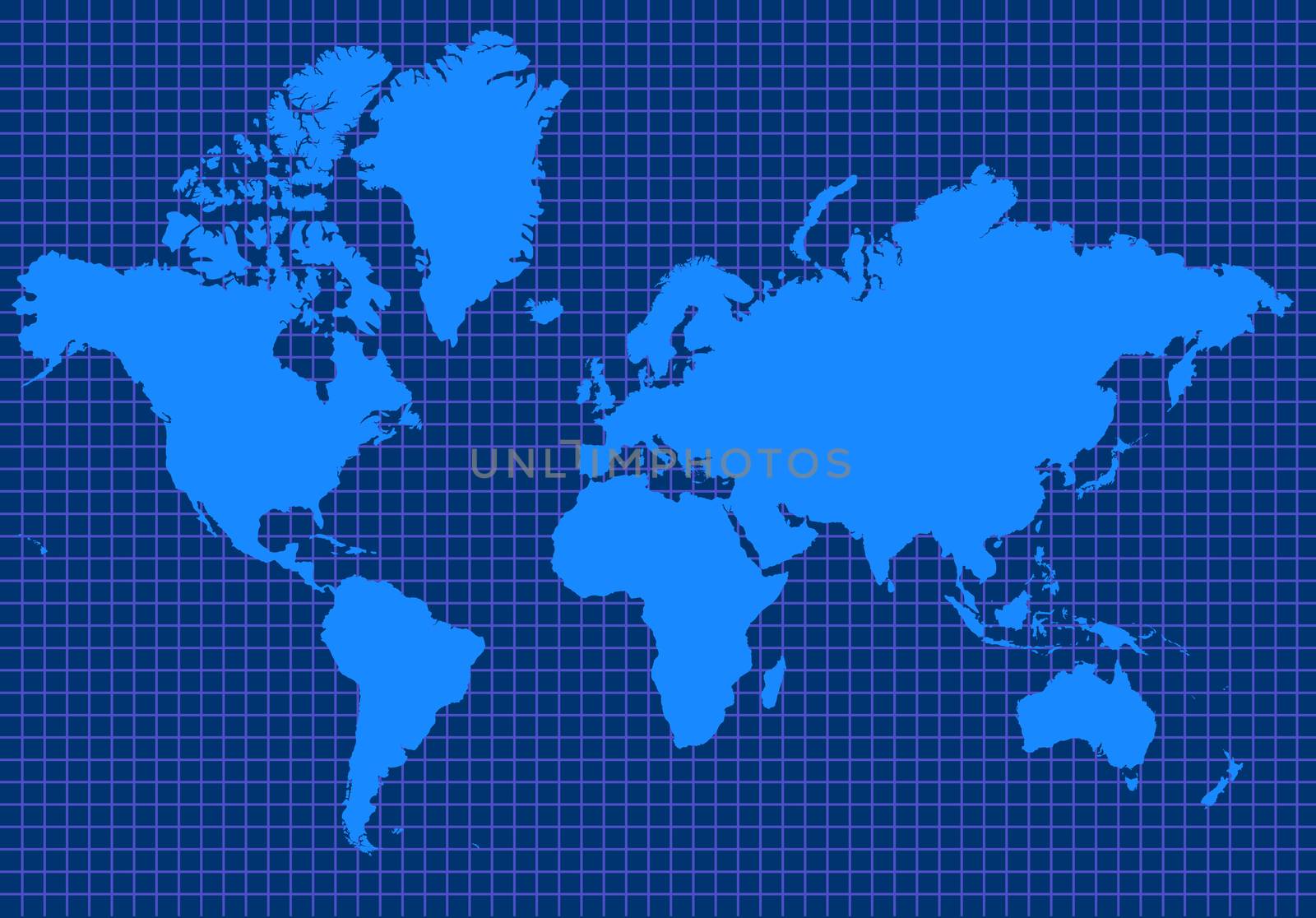 Blue global map with blue grid lines