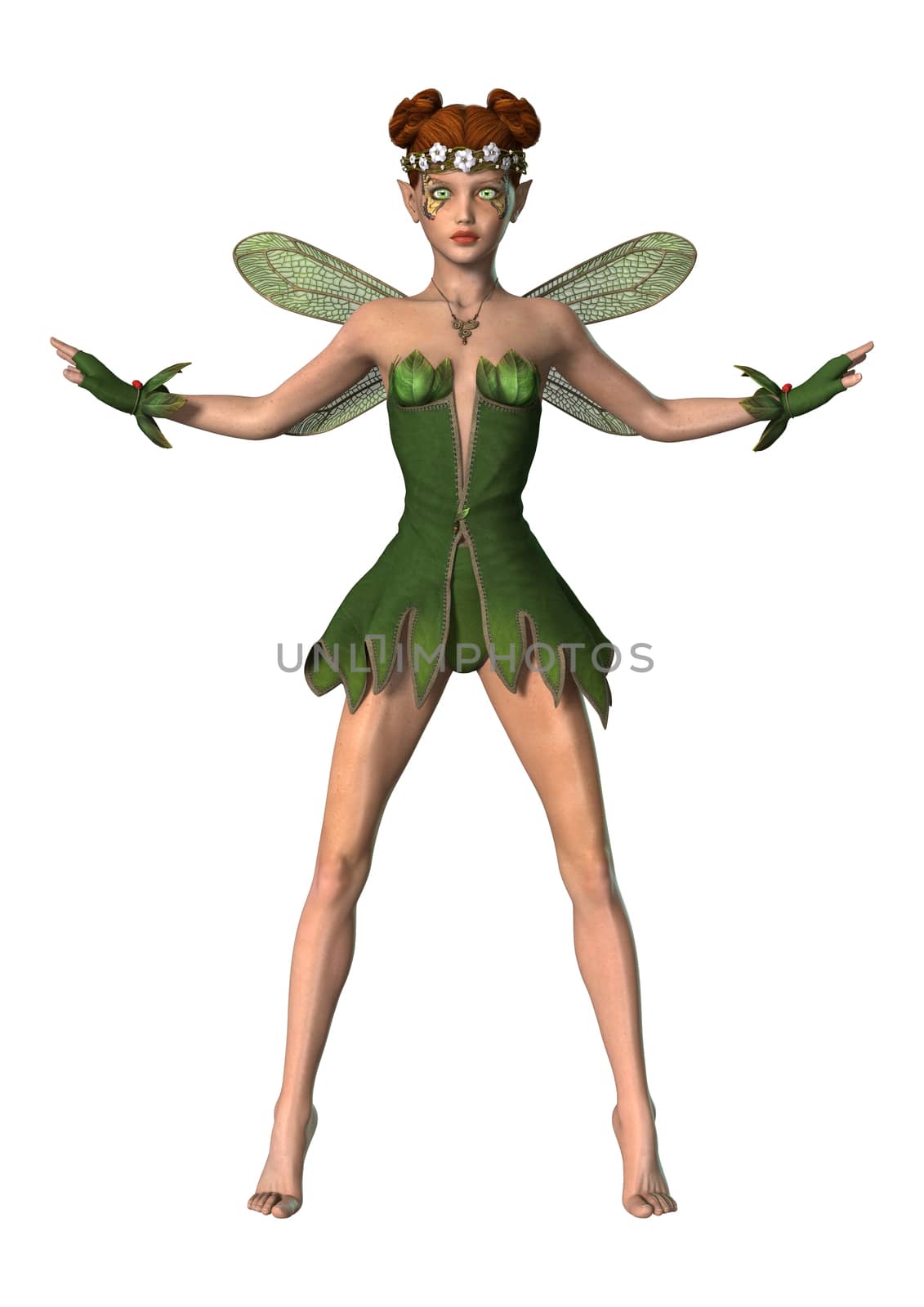 3D digital render of a spring fairy isolated on white background