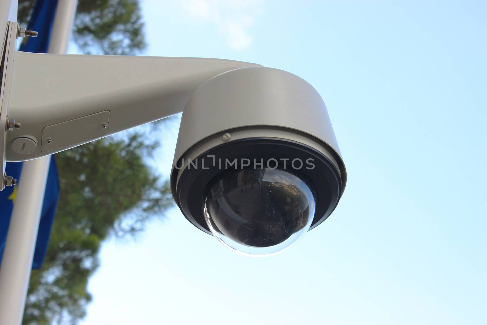 Outdoor security camera dome on a Pole (360 degrees) in the village of Eze in France
