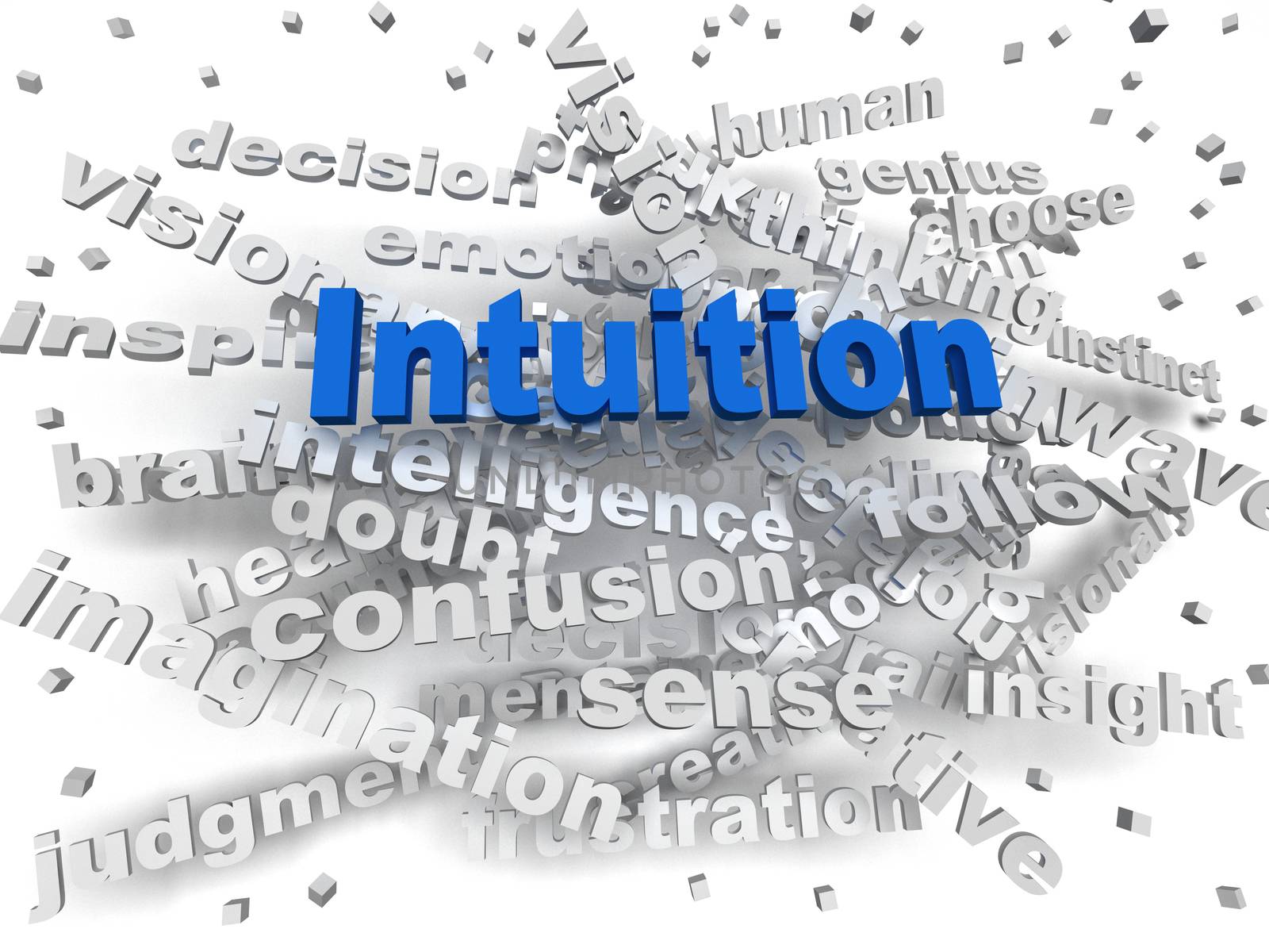 3d image Intuition word cloud concept by dacasdo