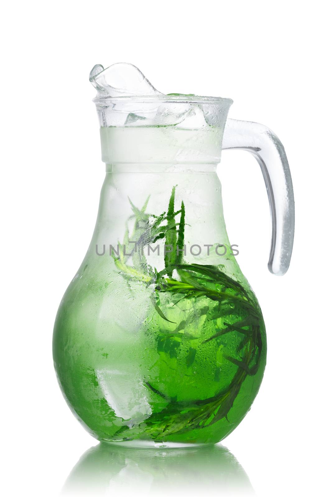 Glass pitchers with tarragon (tarkhun) infused detox water