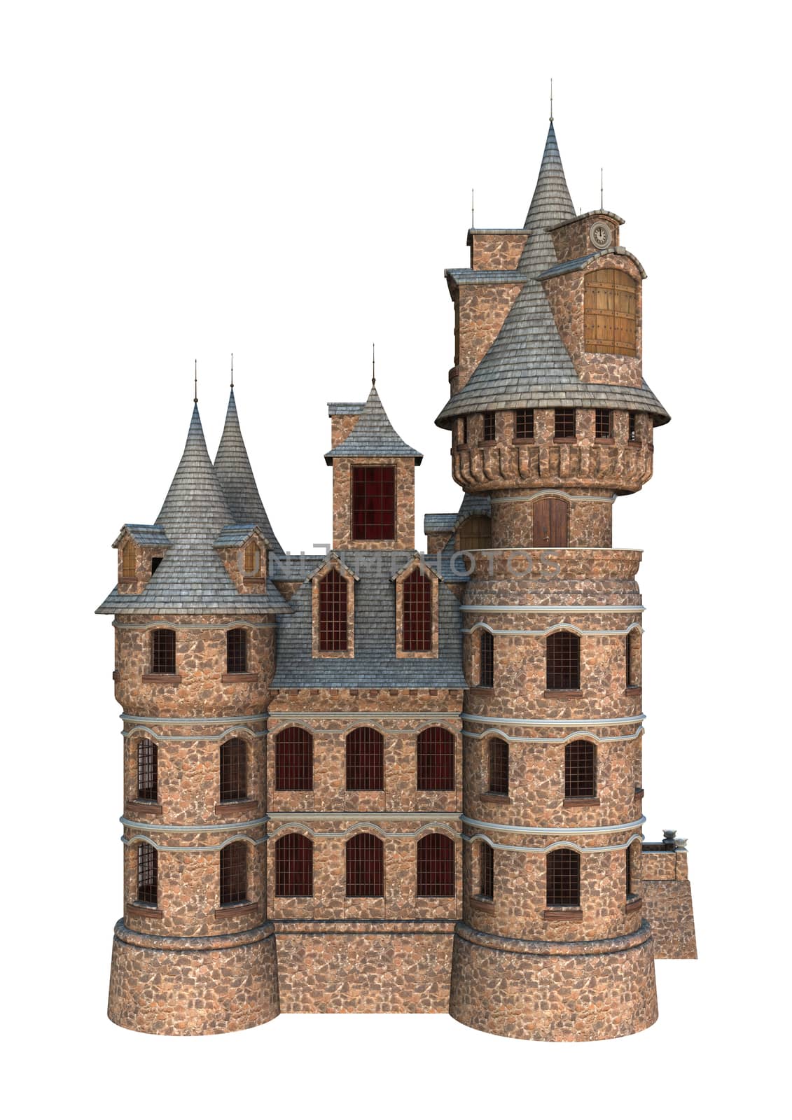 3D digital render of a fairytale castle isolated on white background