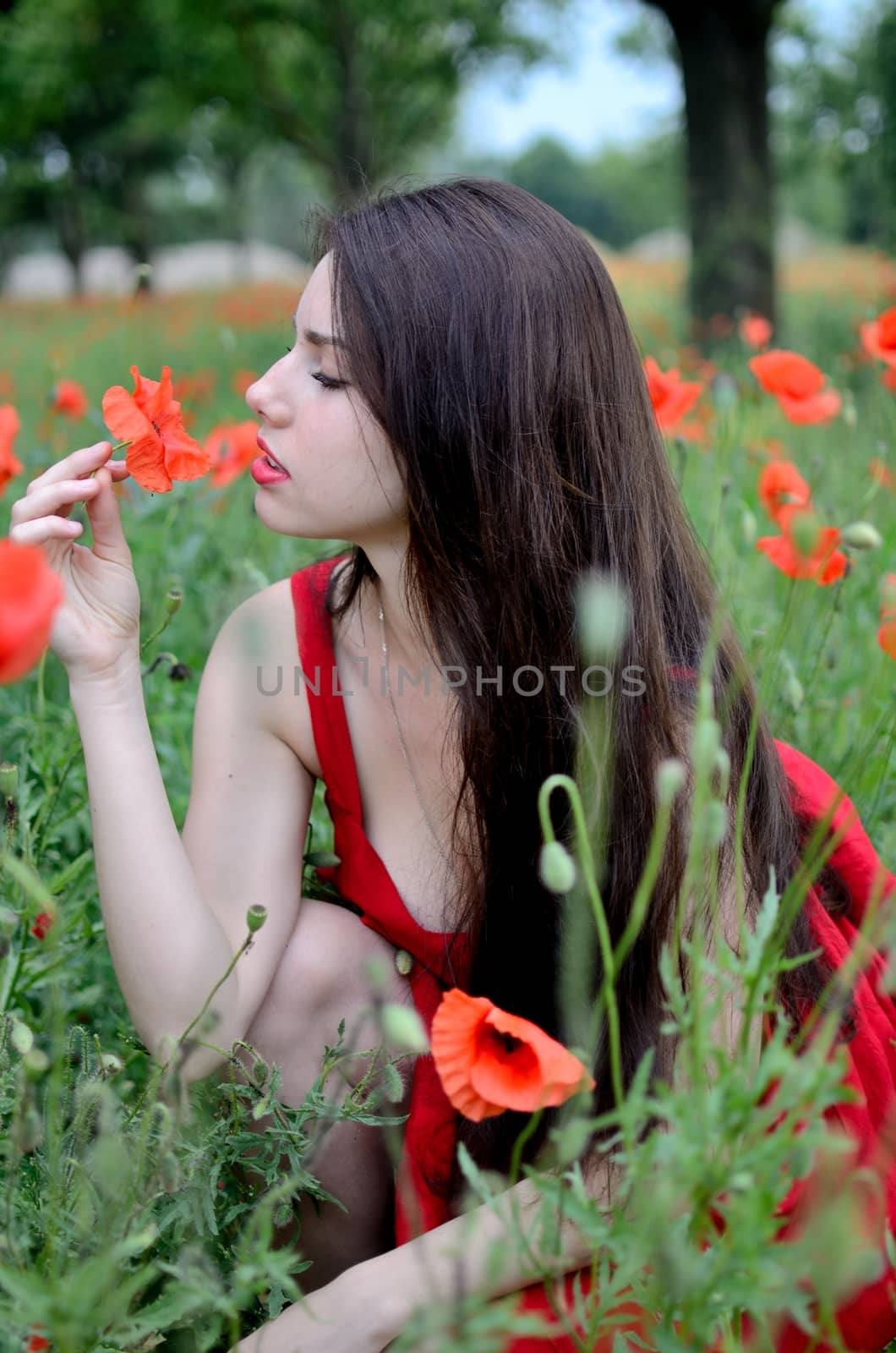 Girl smells flower by bartekchiny