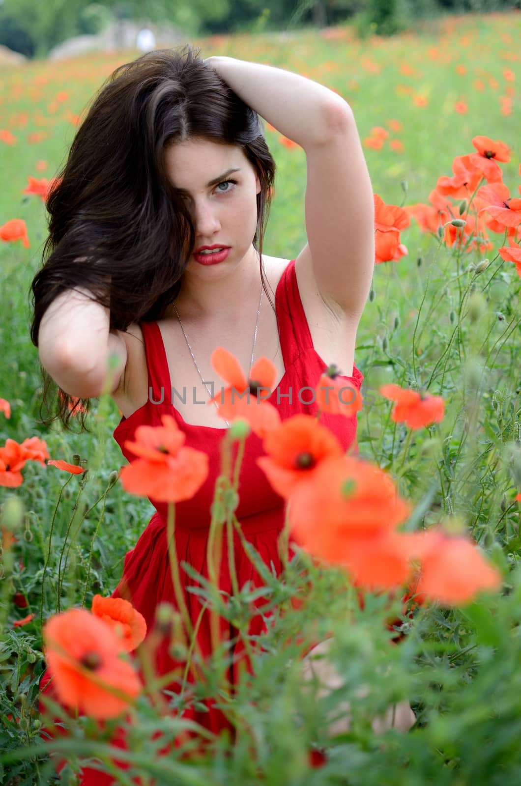 Brunette with flowers by bartekchiny
