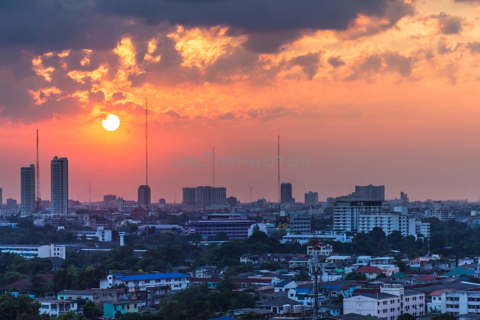 Sunset over Bangkok City.