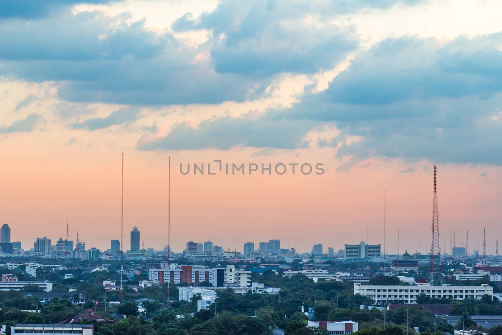 Sunset over Lower Bangkok  by kritsada1992