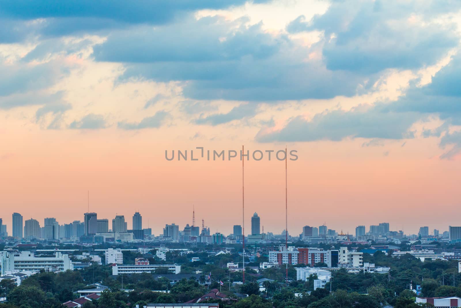 Sunset over Lower Bangkok  by kritsada1992