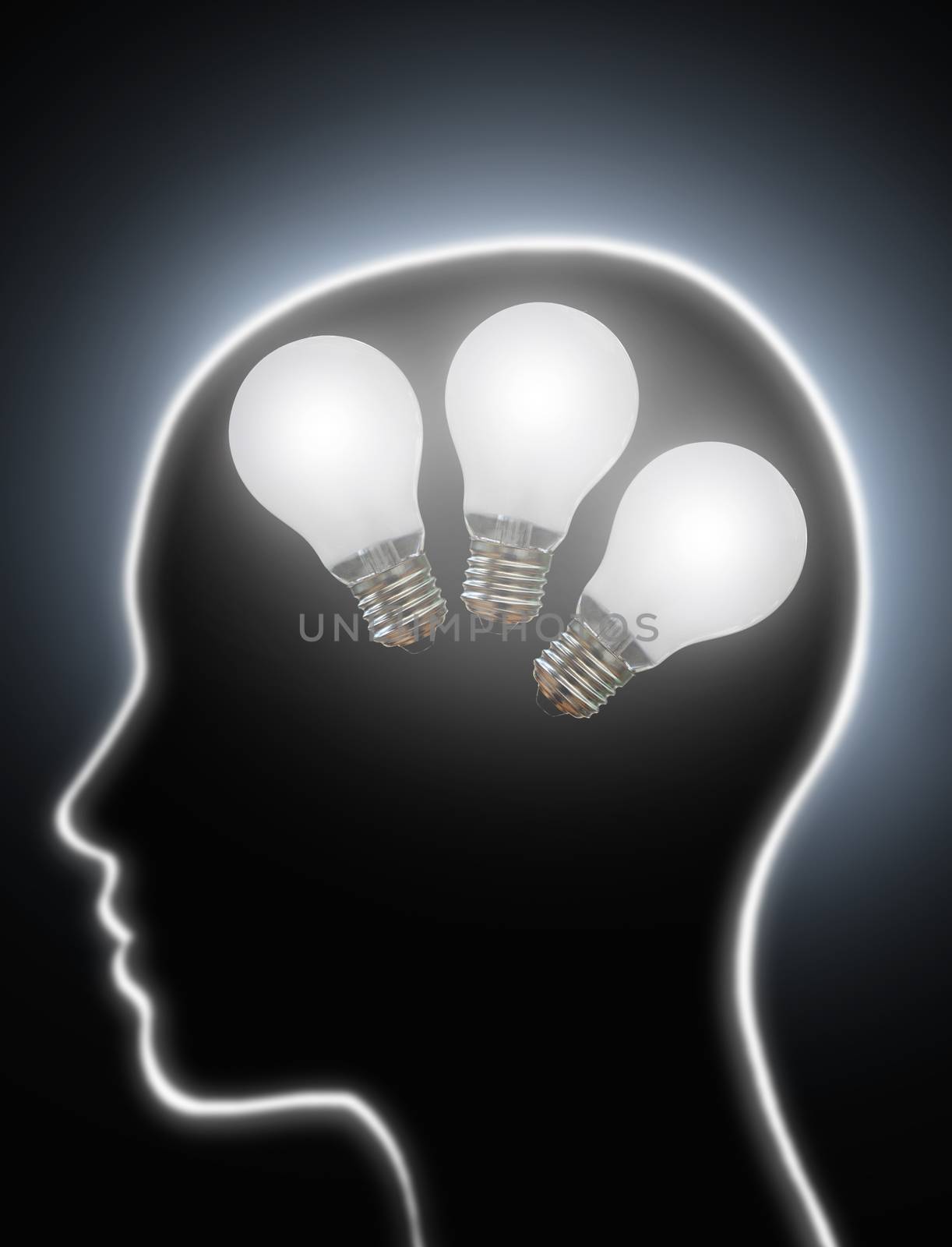 Human brain power creativity light bulbs by unikpix