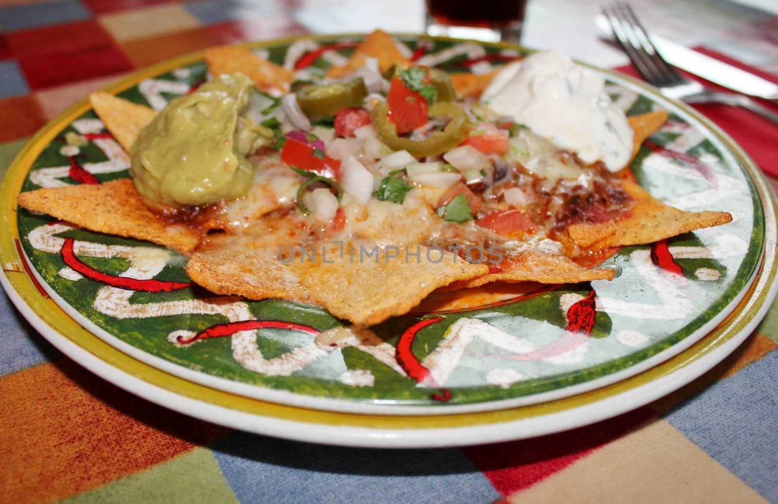 Nachos with guacamole cheese salsa