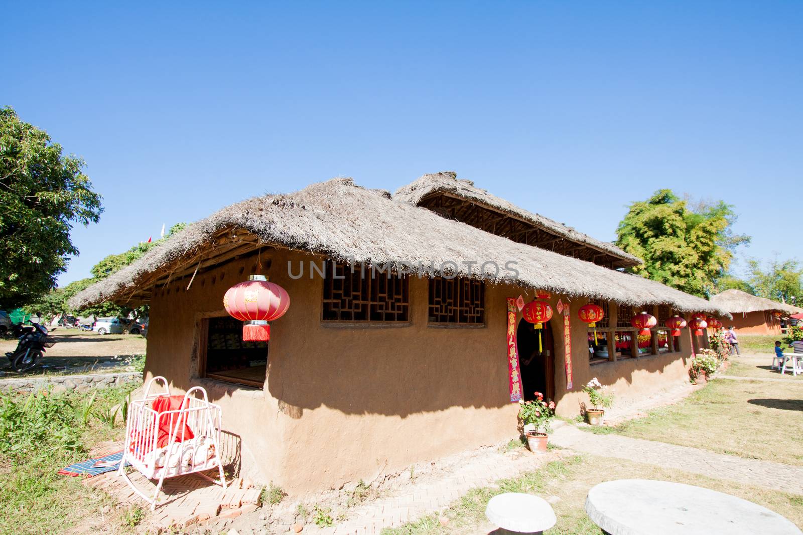 Chinese style village among the nature of mountain and river in  by kritsada1992