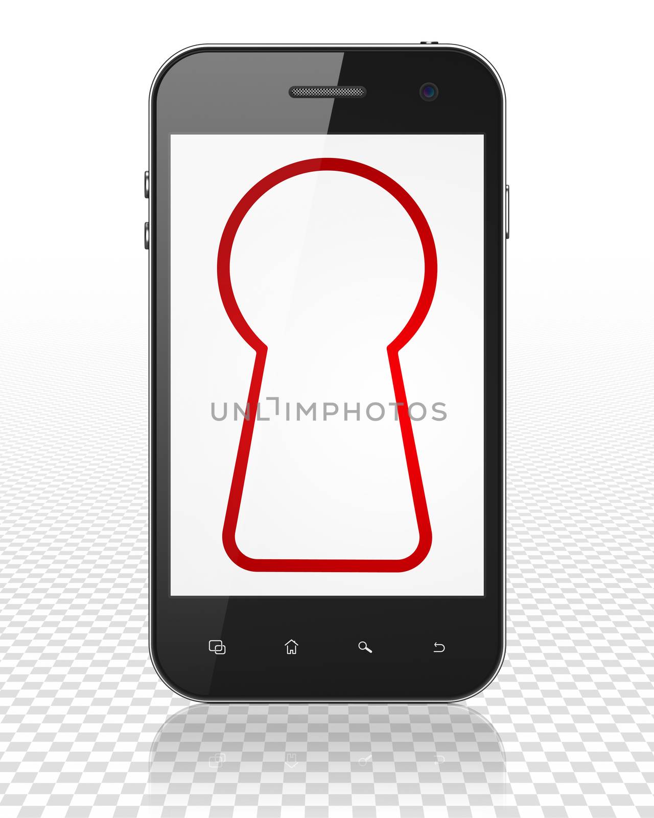 Data concept: Keyhole on Smartphone display by maxkabakov