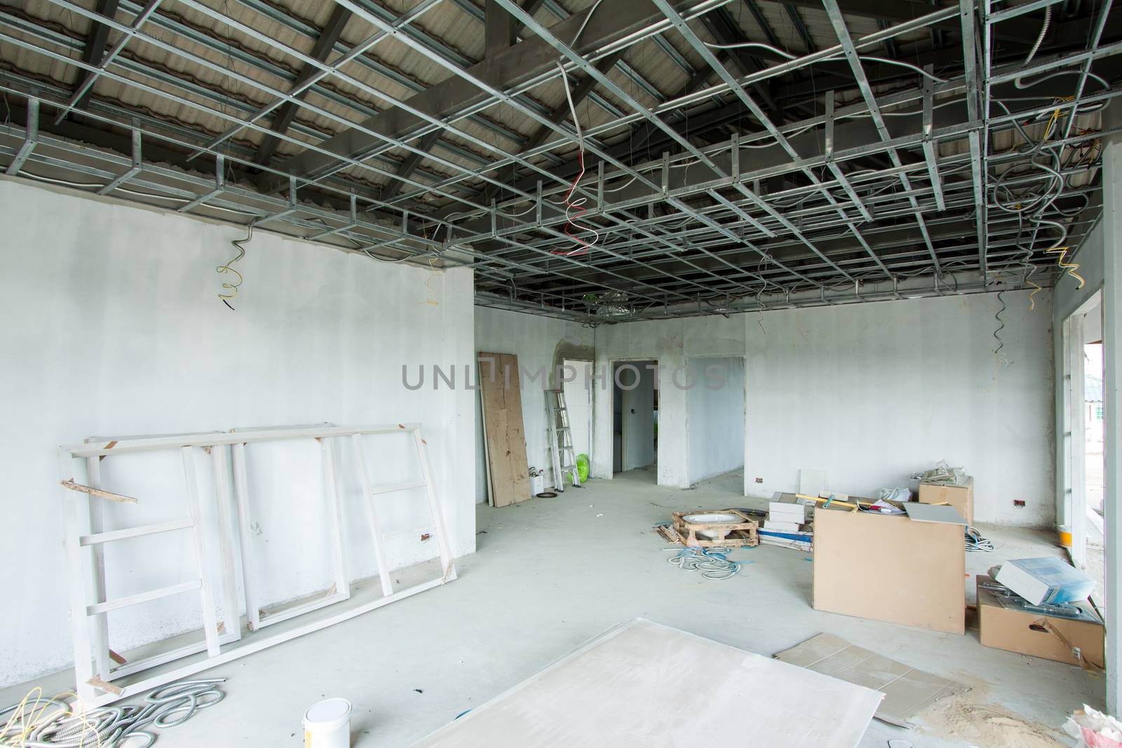 Interior of a room under construction