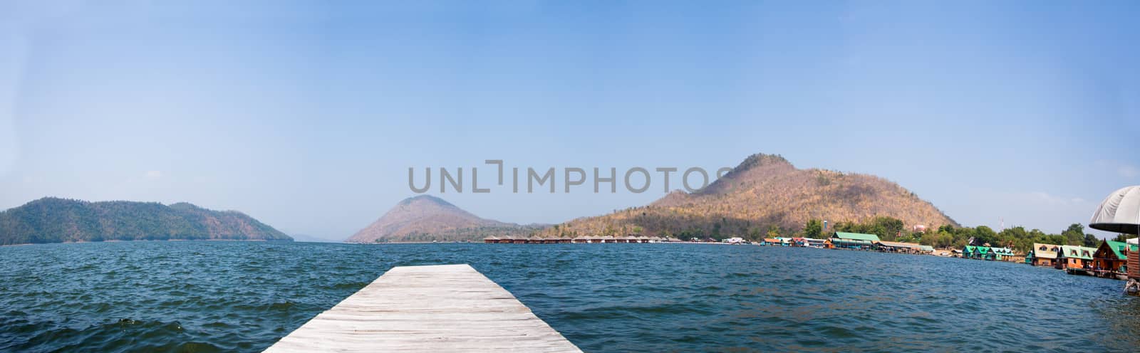 Wooden bridge on the water,Kanchanaburi,panorama by kritsada1992