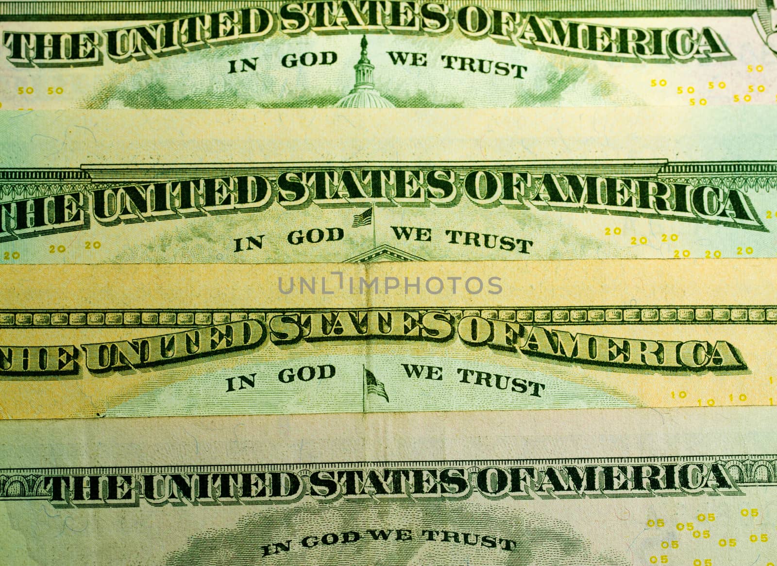u.s. paper dollars, photographed in close-up