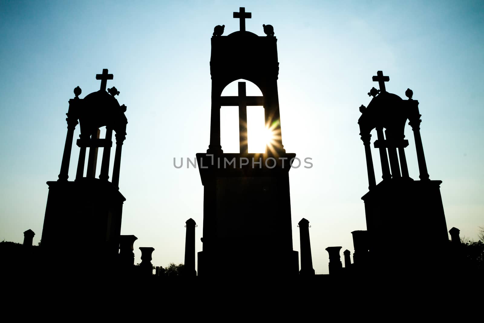 cross silhouette with the sunset by kritsada1992